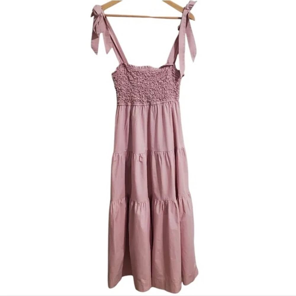 En Saison Matisse Smocked Cotton Midi Dress Pink M - Picture 3 of 4